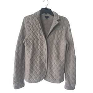 NWOT Talbots Taupe Merino Wool Basket Weave Button-Front Blazer Style Sweater